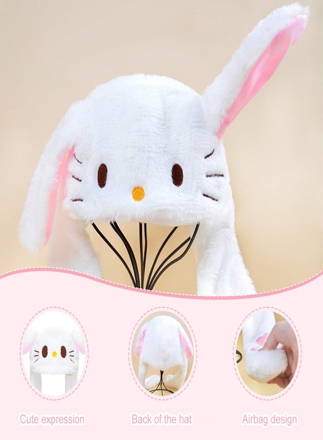 TecoKart® Plush Bunny Dancing Ears Cap - White Kawaii Bunny Ears Winter Hat for Girls, Rabbit Moving Ear Flaps and Press Paws, Plush Wool Winter Caps for Girls Kids - Image 4